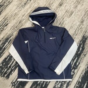 Vintage Reebok Navy Blue & White 1/4 Zip Hooded Pullover Windbreaker Jacket XS